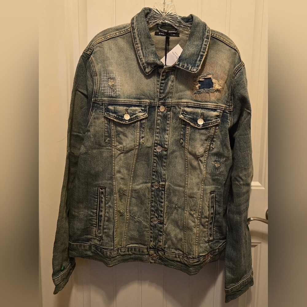 Embellish Blue Concat Denim Jacket - Picture 2 of 4